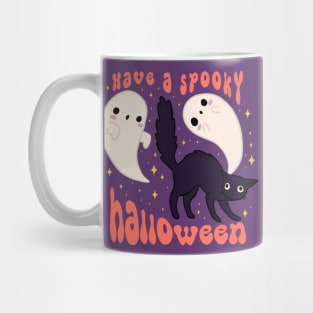 Have a spooky halloween Cute spooky black cat with ghost friends Mug